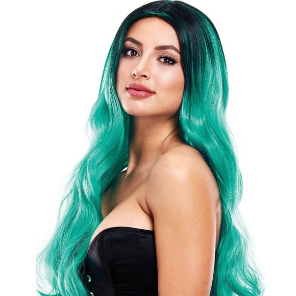 Pleasure Wigs Jade Green Black Ombré Long Hair Wig - Picture 1 of 3